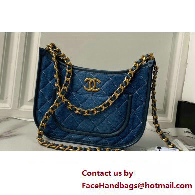 Chanel Washed Denim & Gold-Tone Metal Hobo Handbag AS4666 Blue 2024 - Click Image to Close